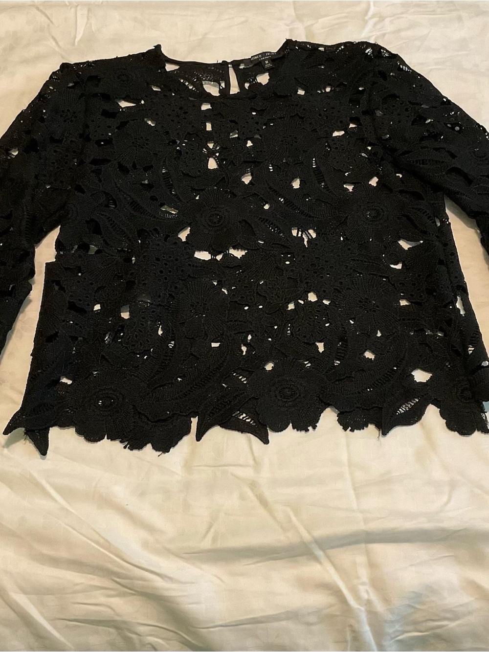 Romeo & Juliet Couture Black Floral Crochet Long-Sleeve Top
